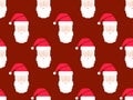 Seamless pattern with Santa Claus in pixel art style. Pixelated face of Santa Claus in retro style hat with 8-bit graphics.