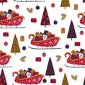 Seamless pattern with sleigh and gifts on white background - vector illustration, eps Royalty Free Stock Photo