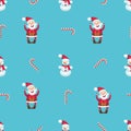 Seamless pattern with Santa Claus, snowman and candy cane