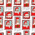 Seamless pattern with Santa Clauses portraits