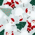 Seamless pattern with Santa, snowmen and Christmas trees