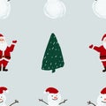 Seamless pattern with Santa, snowmen and Christmas trees