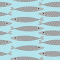 Seamless Pattern. Sardine gray fish icon set. Iwashi. Sardina pilchardus. Royalty Free Stock Photo