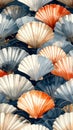 Seamless Pattern of Scallop Shells in Various Colors on a Dark Blue Background Royalty Free Stock Photo