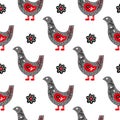 Seamless pattern with Scandinavian birds and flowers.