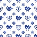 Seamless pattern in scandinavian style with blue birds and hearts. Vector illustration isolated Royalty Free Stock Photo