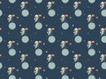Seamless pattern in the Scandinavian style with foxes astronauts in spacesuits inserting in flight flags into the planets and the