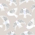 Seamless pattern with scandinavian style white birds. Creative monochrome bird texture. Great for fabric, textile Vector