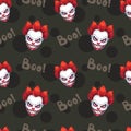 Seamless pattern with scary evil clown faces