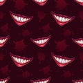 Seamless pattern with scary vampires smiles