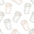 Seamless pattern scetch of coffee to go