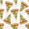 Seamless pattern scetch and color pizza Royalty Free Stock Photo