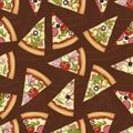 Seamless pattern scetch with four types of pizza Royalty Free Stock Photo