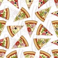 Seamless pattern scetch with four types of pizza Royalty Free Stock Photo