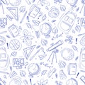 Seamless pattern with school elements and supplies. Background of school doodles