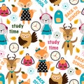 Seamless pattern with animals at school - vector illustration, eps