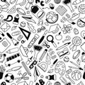 Seamless pattern with school hand drawn doodle items