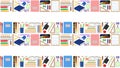 Seamless pattern with school supplies. Banner, cover, stationery border. Educational concept, template for sale. Flat cartoon Royalty Free Stock Photo