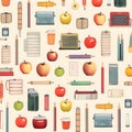 Seamless pattern with school supplies. Vector illustration in cartoon style Royalty Free Stock Photo