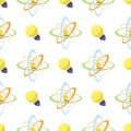 Seamless Pattern with Science Themed Atomic Model Royalty Free Stock Photo
