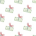 Scissors and Banknote Seamless Pattern Royalty Free Stock Photo