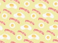 Seamless pattern with scrambled eggs, boiled egg flavor and bacon on a yellow background. Vector illustration for Royalty Free Stock Photo