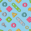 Seamless pattern: Screws and Nuts. Construction Hardware: Bolts, Nuts and Spacers, isolated vector elements for your design Royalty Free Stock Photo