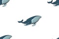 Seamless pattern sea and blue whale. On a white background. Royalty Free Stock Photo