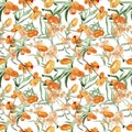 Seamless pattern with sea buckthorn watercolor illustrations .