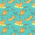 Seamless pattern with Sea cat and fish Royalty Free Stock Photo