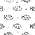 Seamless pattern of sea fish Sera Tetra . Cute tropical fish pattern-picture for coloring. Vector pattern of black Royalty Free Stock Photo