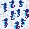 Seamless pattern with sea horses Royalty Free Stock Photo