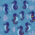 Seamless pattern with sea horses Royalty Free Stock Photo