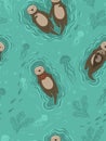 Seamless pattern with sea otters. Vector graphics Royalty Free Stock Photo