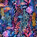 Seamless pattern of sea plants and fish, bright and rich color Royalty Free Stock Photo