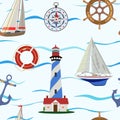 Seamless pattern on the sea and sailing theme. Vector illustration. Royalty Free Stock Photo