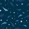 Seamless pattern, sea sharks on a blue background with dots. Print, background, textile, vector Royalty Free Stock Photo