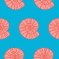 Seamless pattern sea shell pink blue, tiles for textile decoration, packaging and wallpaper, vector