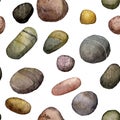 Seamless pattern with sea stones drawing in watercolor