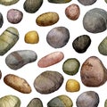 Seamless pattern with sea stones drawing in watercolor