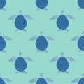 Seamless pattern sea turtles. Cute marine turtle in doodle style Royalty Free Stock Photo