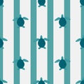 Seamless pattern sea turtles. Cute marine turtle in doodle style