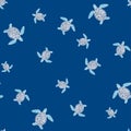 Seamless pattern sea turtles. Cute marine turtle in doodle style