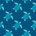 Seamless pattern sea turtles. Cute marine turtle in doodle style