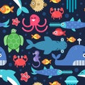 Seamless pattern of sea underwater life. Vector flat illustrations Royalty Free Stock Photo