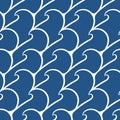 Seamless pattern with sea waves on a dark blue background.