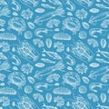 Seamless pattern with seafood and fish. Royalty Free Stock Photo