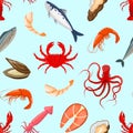 Pattern with octopus,fish,shrimp,lobster,squid,oyste Royalty Free Stock Photo