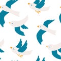 Seamless pattern with seagulls. Cute seagull bird seamless pattern. Flying birds pattern. Summer vacation. Good for print. Vector Royalty Free Stock Photo