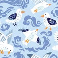 Seamless pattern with seagulls in decorative style
